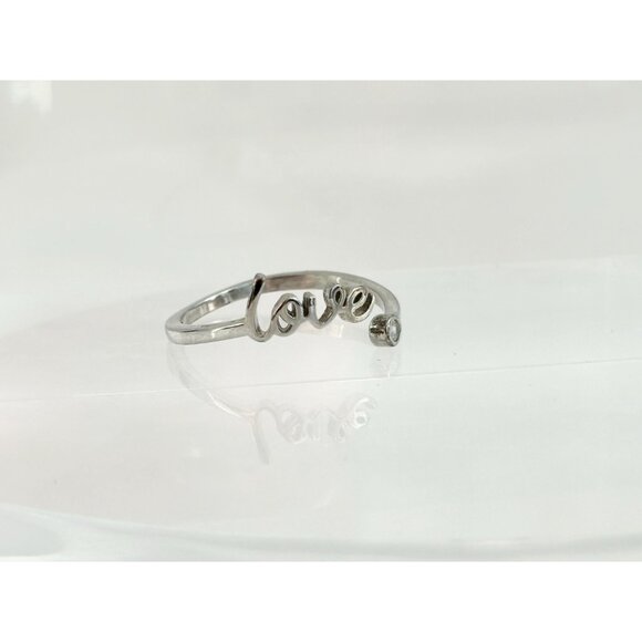 Sterling Silver Scripted "Love" Bypass Shank Vintage CZ Ring - sz 7.25 - Picture 5 of 10